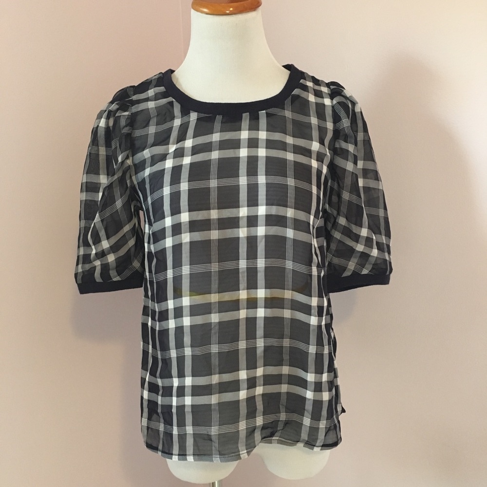 A New Day plaid sheer blouse short sleeve